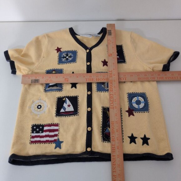 Croft & Barrow Embroidered Nautical Sweater Womens Size Medium Yellow Knit - Picture 15 of 16